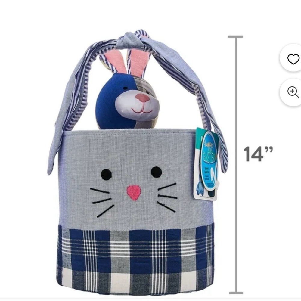 Gray & Navy Bunny Fabric Easter Basket